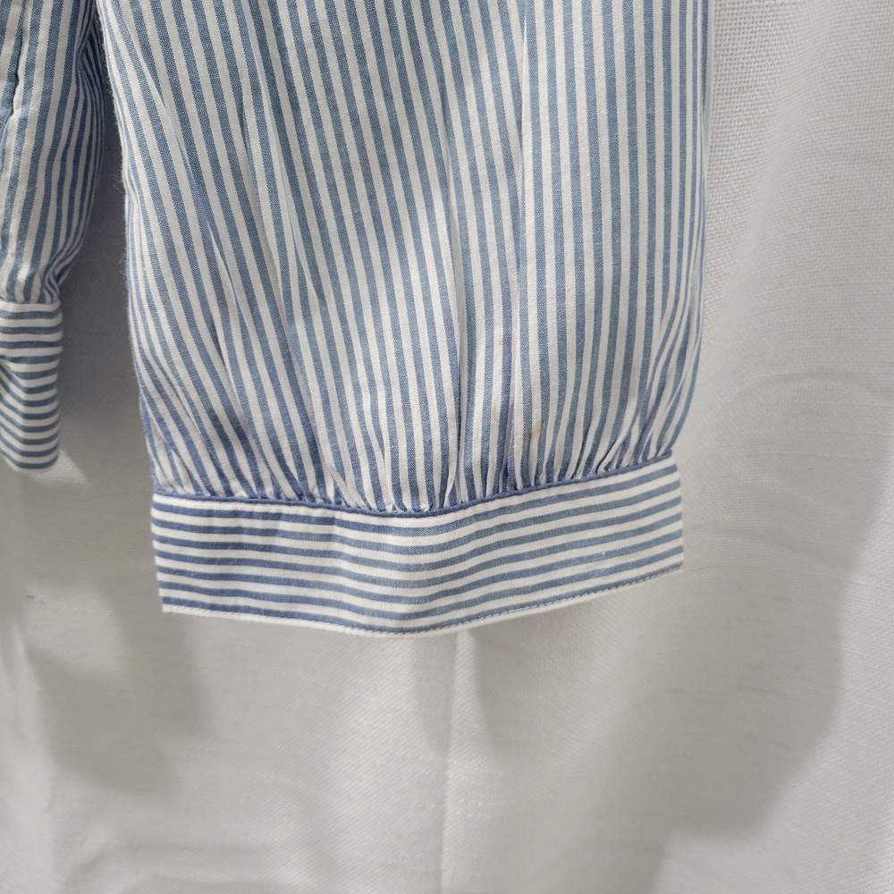 (SEA) Madewell Light Blue and White Striped Wrap Blouse - Picture 11 of 13